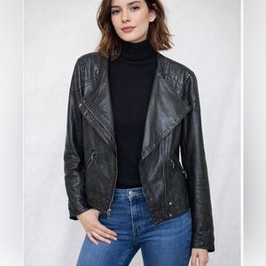 Cole Haan Buttery Soft Lambskin Leather Zip Front Moto Biker Jacket XL Black